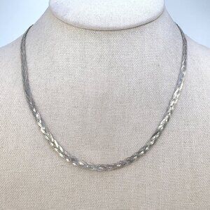 VTG Sterling Silver 925 Braided Herringbone Chain Necklace Size 19" Length